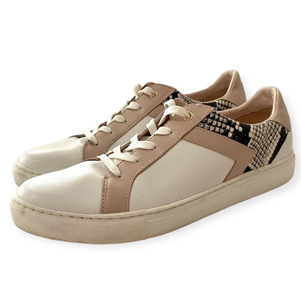 Kate Spade NY Dash White Pink Leather Sneaker Size 8.5 Snakeskin Panels Low Top